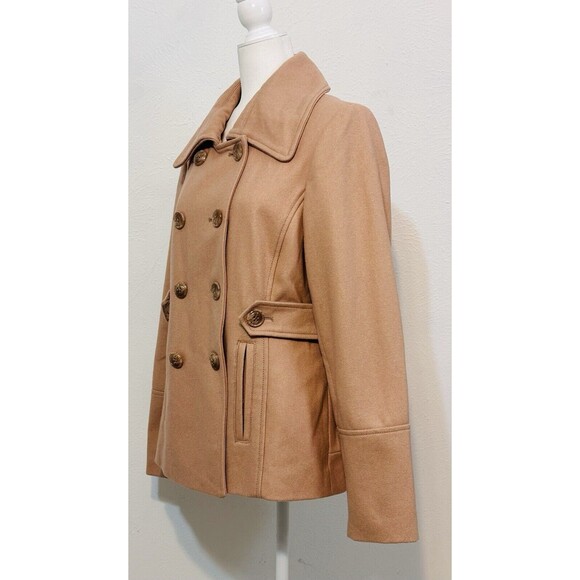 Nine West Women's Size 16 Beige Pea Coat Wool Blend Double Breasted Pockets - Picture 5 of 13